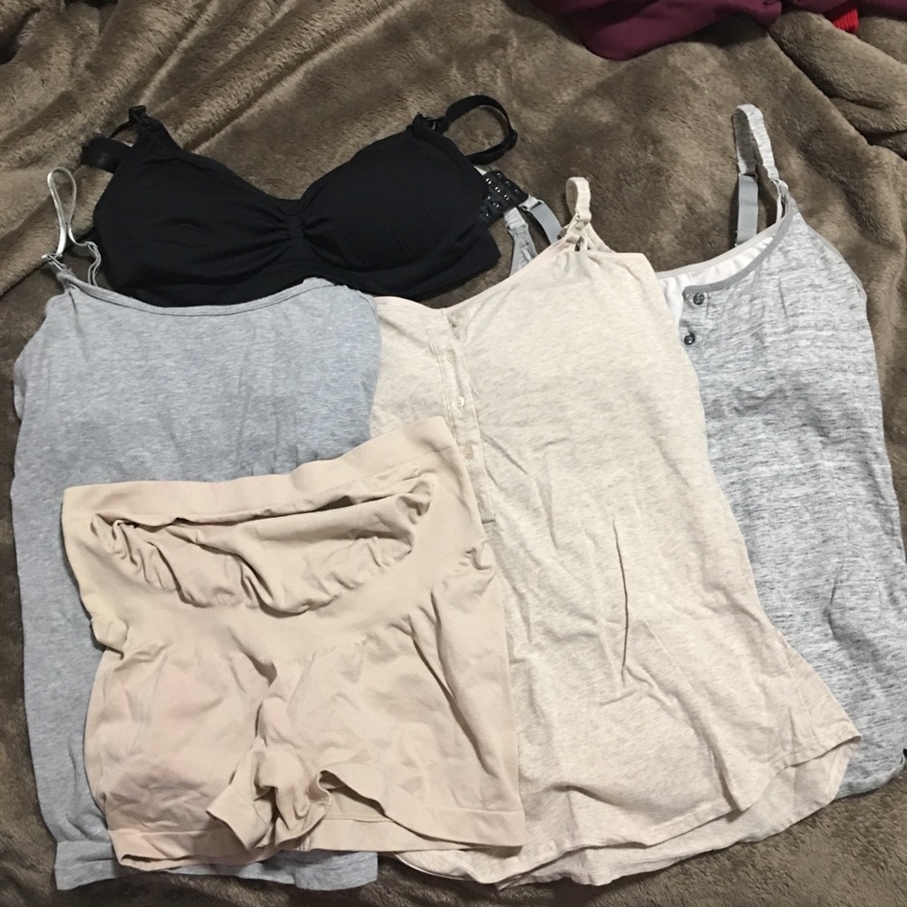 Bundle of nursing tanks, bra, maternity shapewear